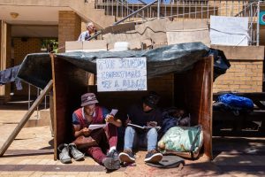 Students at Cape Peninsula University of Technology build shacks on campus in protest against accommodation shortage